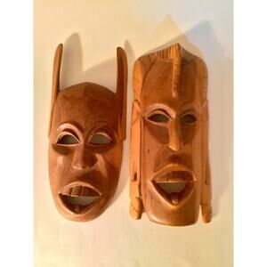 Pair of Hand Carved African Tribal Masks – Unique Wall Art, Africa Ceremonial